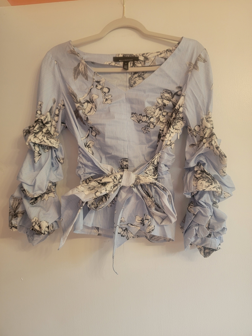 WHBM Floral Ruffle Tie-Waist Blouse